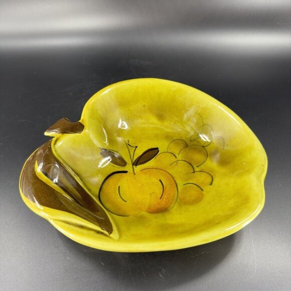 Vintage California Pottery Apple Shaped Fruit Dish Bowl Plate Green Marked USA - Picture 11 of 15